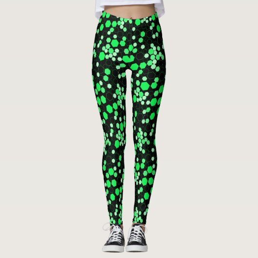 Hexagon patroon 02b.Green Black BG Leggings (Voorkant)