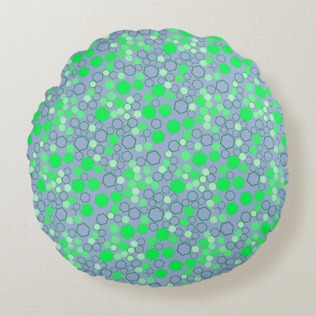 Hexagon patroon 02b.Green LBlue BG Rond Kussen (Voorkant)