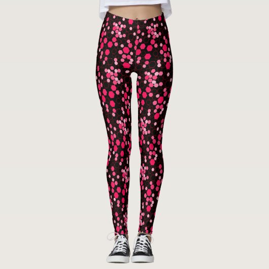 Hexagon patroon 03b.Roze zwarte BG Leggings (Voorkant)
