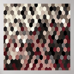Hexagon Pattern in Grey and Burgundy Autumn Colors Poster