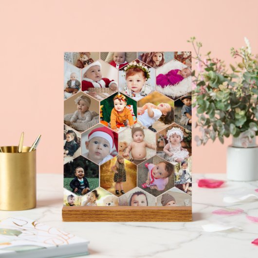 Hexagon Photo Collage Acryl Bord (Huwelijk)