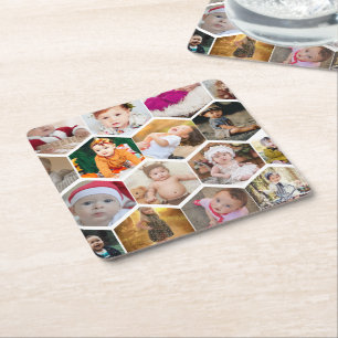 Hexagon Photo Collage Kartonnen Onderzetters