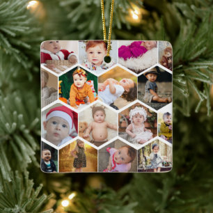 Hexagon Photo Collage Keramisch Ornament