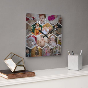 Hexagon Photo Collage Vierkante Klok