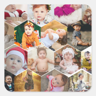 Hexagon Photo Collage Vierkante Sticker
