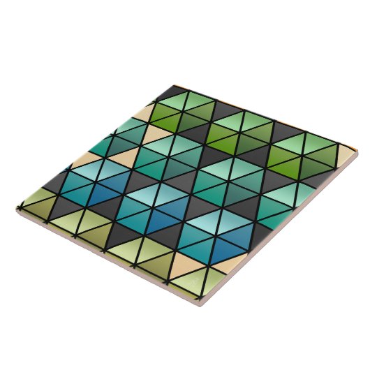 Hexagon Quilt in Groen, Blauwgroen + Tan Tegeltje (Zijkant)