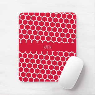 Hexagon Rood Wit Minimaal Patroon Muismat
