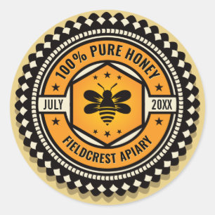 Hexagon Scalloped Oranje Black Honey Jar Stickers