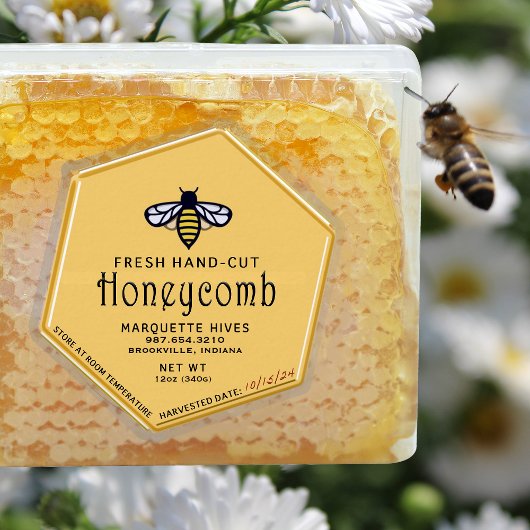 Hexagon Shaped Yellow Honeycomb Label met Bijen