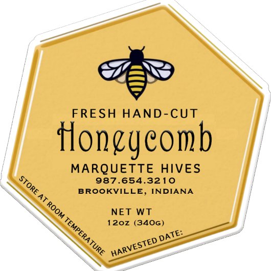 Hexagon Shaped Yellow Honeycomb Label met Bijen