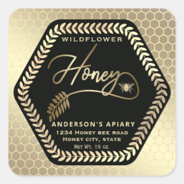 Hexagon tak goud bijen honingpot sticker