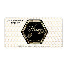 Hexagon tak goud bijen honingpot sticker