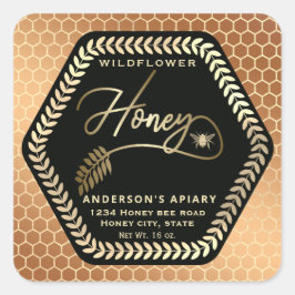 Hexagon tak goud bijen honingpot sticker