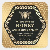 Hexagon tak goud bijen honingpot sticker (Voorkant)