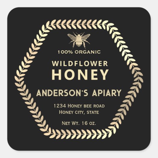 Hexagon tak gouden bijen honing kruik vierkante sticker (Voorkant)