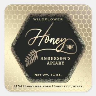 Hexagon tak gouden bijen honing kruik vierkante sticker