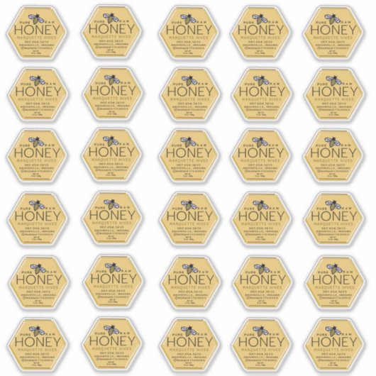 Hexagon-vormige Honing Label met Yellow Bee (Voorkant)