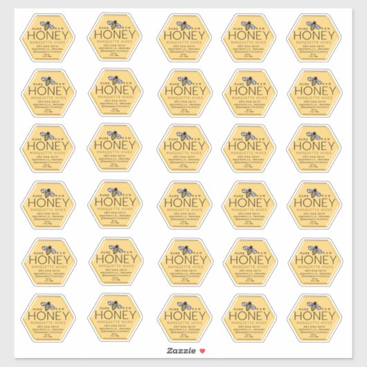 Hexagon-vormige Honing Label met Yellow Bee (Vel)