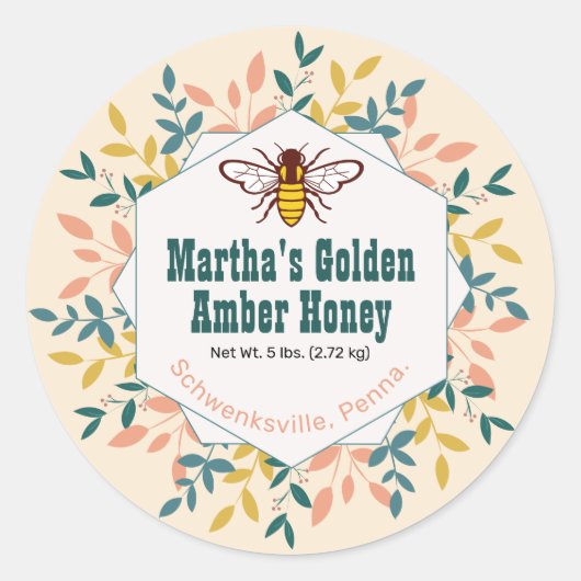 Hexagon Wreath Antiek White Honey Jar Ronde Sticker (Voorkant)