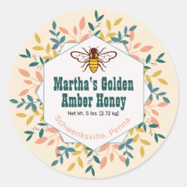 Hexagon Wreath Antiek White Honey Jar Ronde Sticker