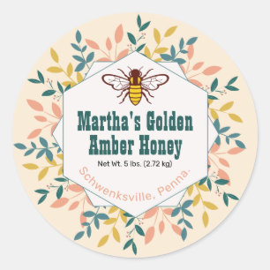 Hexagon Wreath Antiek White Honey Jar Ronde Sticker