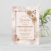 Hexagonal Gold Lijst Marble Graduation Party Kaart (Staand voorkant)