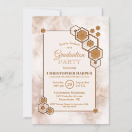 Hexagonal Gold Lijst Marble Graduation Party Kaart