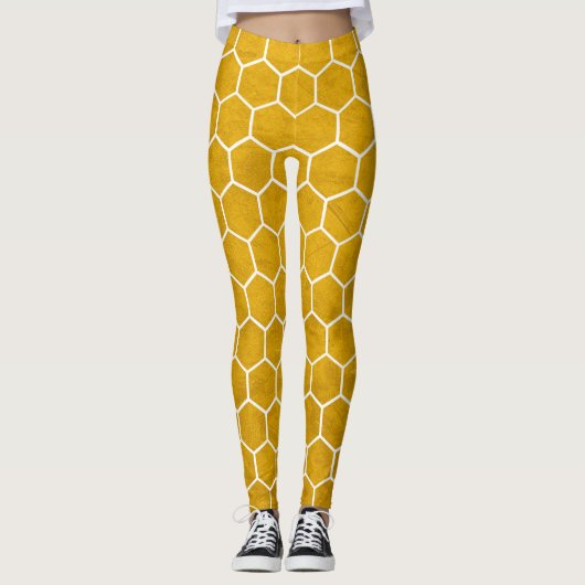 Hexagonal Hexagon Pattern Yellow Leggings (Voorkant)