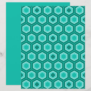 Hexagonal Kimono Print, Blauwgroen, Aqua en White