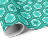 Hexagonal Kimono Print, Blauwgroen, Aqua en White Cadeaupapier (Rol Hoek)
