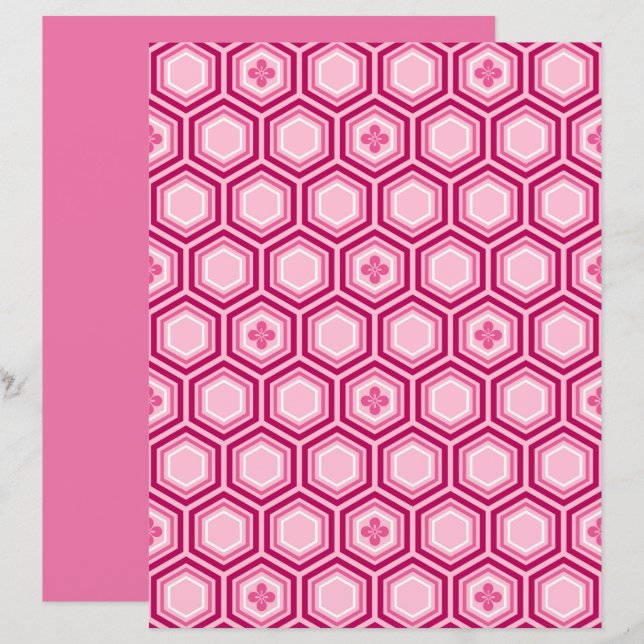 Hexagonal Kimono Print, Bourgogne en Roze (Voorkant / Achterkant)