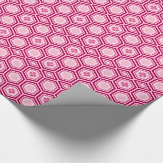 Hexagonal Kimono Print, Bourgogne en Roze Cadeaupapier (Hoek)