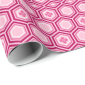 Hexagonal Kimono Print, Bourgogne en Roze Cadeaupapier (Rol Hoek)