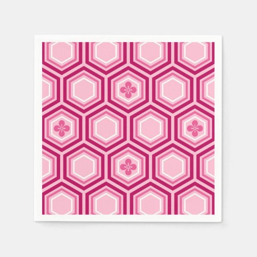 Hexagonal Kimono Print, Bourgogne en Roze Servetten (Voorkant)