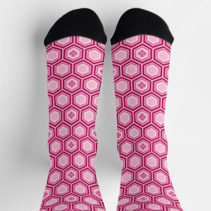 Hexagonal Kimono Print, Bourgogne en Roze Sokken