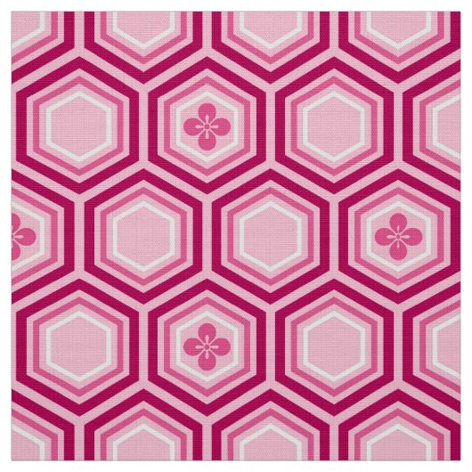 Hexagonal Kimono Print, Bourgogne en Roze Stof (Swatch)