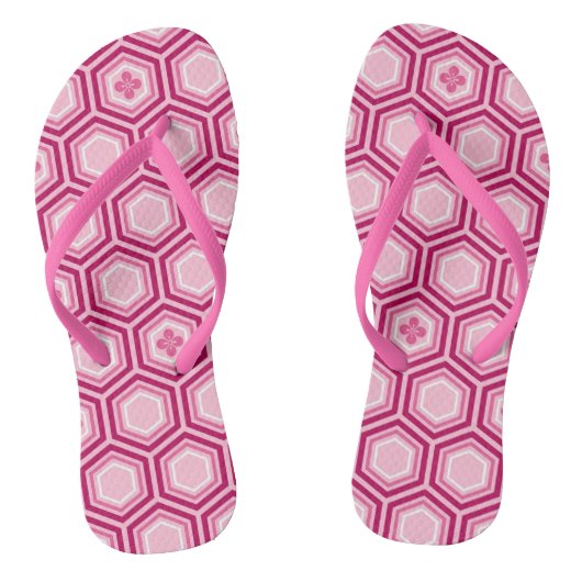 Hexagonal Kimono Print, Bourgogne en Roze Teenslippers (Voetbed)