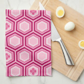 Hexagonal Kimono Print, Bourgogne en Roze Theedoek (Quarter Fold)