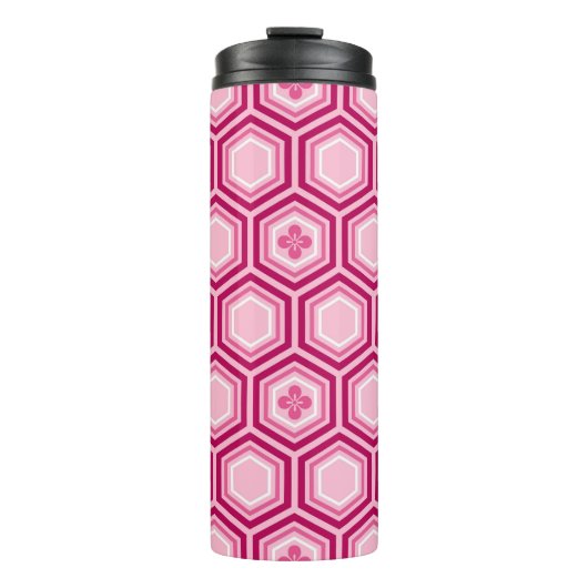 Hexagonal Kimono Print, Bourgogne en Roze Thermosbeker (Voorkant)