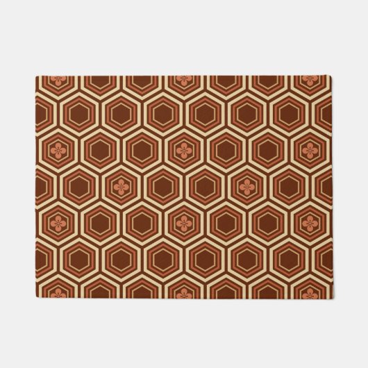 Hexagonal Kimono Print, bruin en beige Deurmat (Voorkant)
