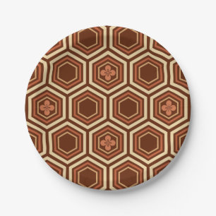 Hexagonal Kimono Print, bruin en beige Papieren Bordje