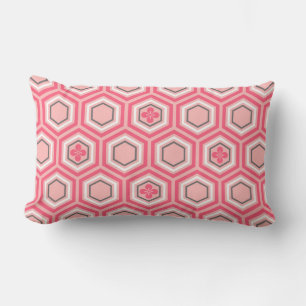 Hexagonal Kimono Print, Coral Pink en White Kussen