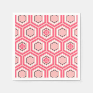 Hexagonal Kimono Print, Coral Pink en White Servet