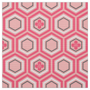 Hexagonal Kimono Print, Coral Pink en White Stof