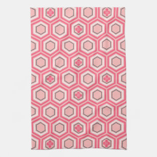 Hexagonal Kimono Print, Coral Pink en White Theedoek