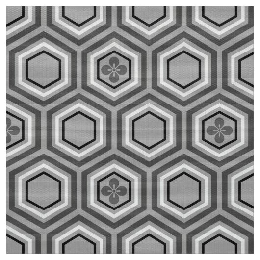 Hexagonal Kimono Print, grijs / grijs en wit Stof (Swatch)
