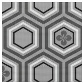 Hexagonal Kimono Print, grijs / grijs en wit Stof (Close Up)