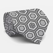 Hexagonal Kimono Print, grijs / grijs en wit Stropdas (Opgerold)