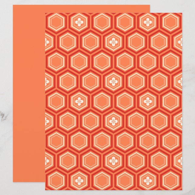 Hexagonal Kimono Print, Mandarijns Oranje (Voorkant / Achterkant)