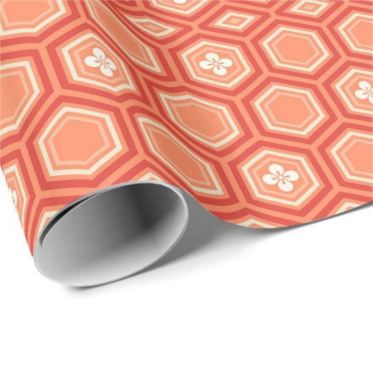 Hexagonal Kimono Print, Mandarijns Oranje Cadeaupapier (Rol Hoek)